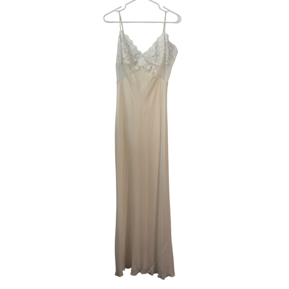 Vintage Victorias's Secret Slip Large Silk Long Lace Dress Y2K Ivory Bridal